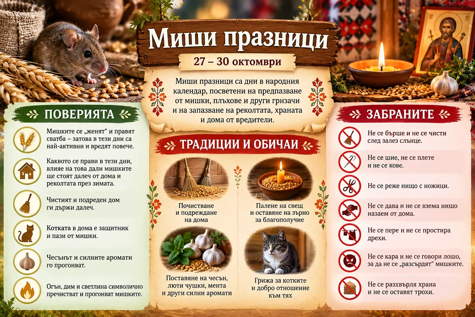Миши празници: кога са, какви са поверията и забраните Миши празници: кога са, какви са поверията и забраните