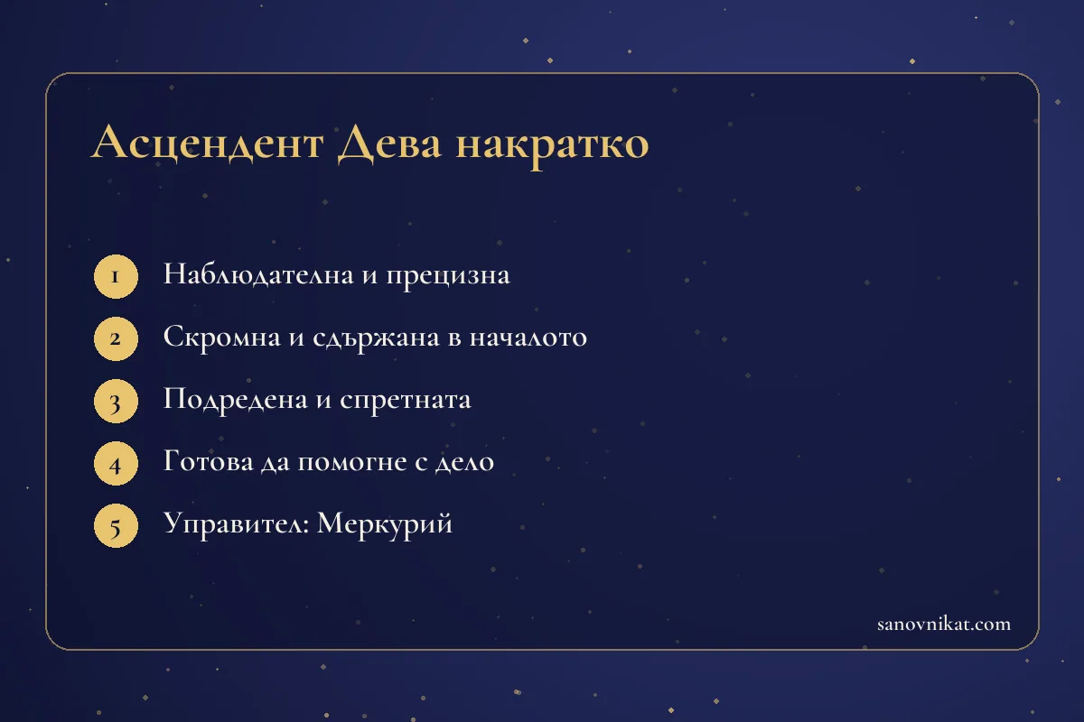 Карта с основните черти на асцендент Дева