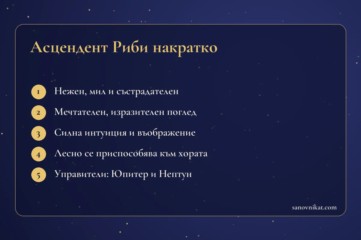 Карта с основните черти на асцендент Риби