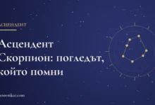 Тематична карта със заглавие за асцендент Скорпион и неговия характер
