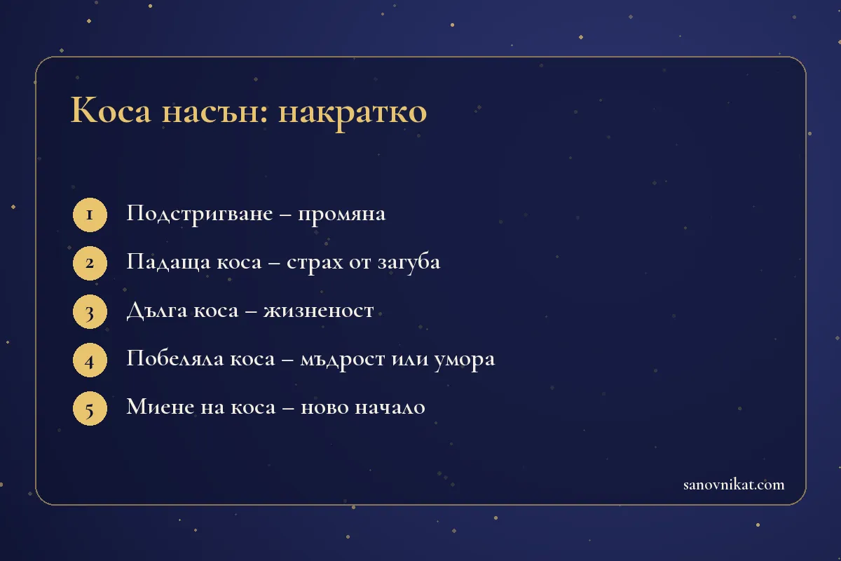 Карта с основните тълкувания на съня за коса