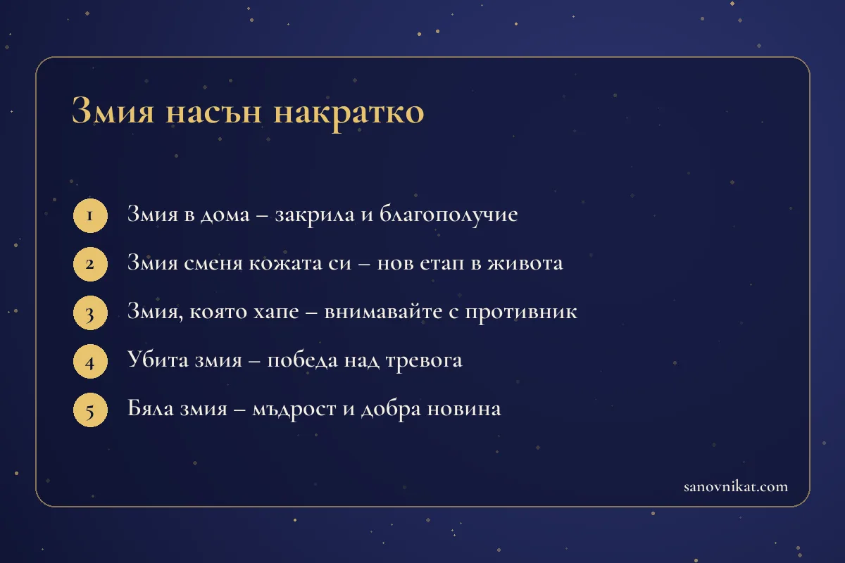 Карта с най-честите значения на съня за змия