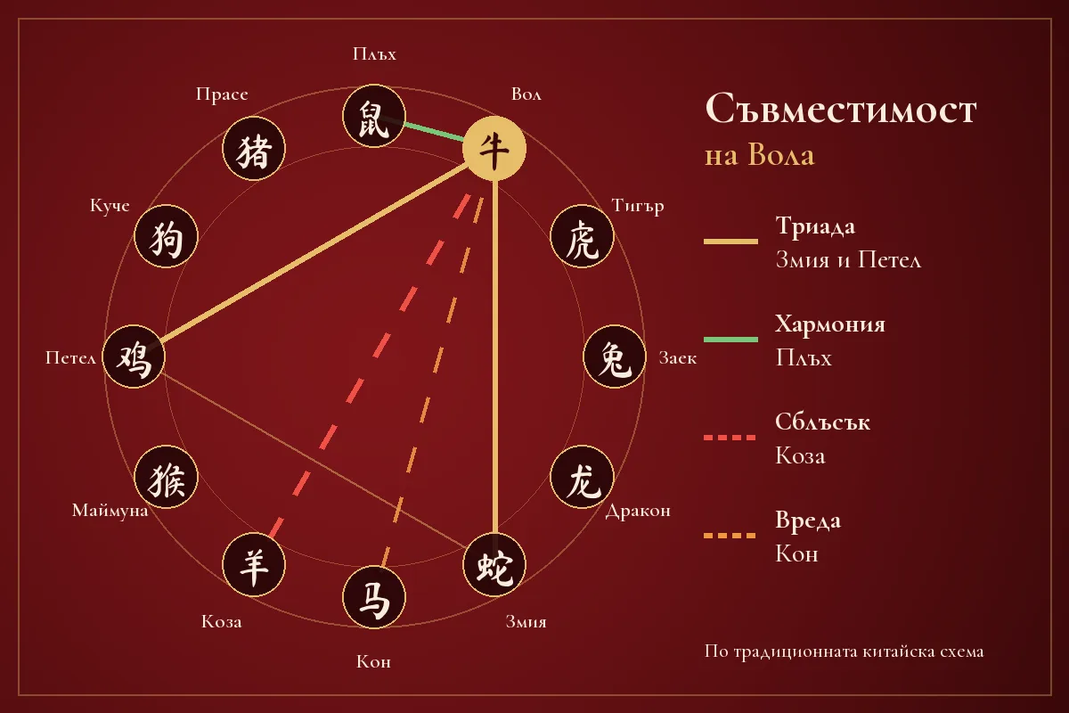 Схема на съвместимостта на Вола в китайския зодиак