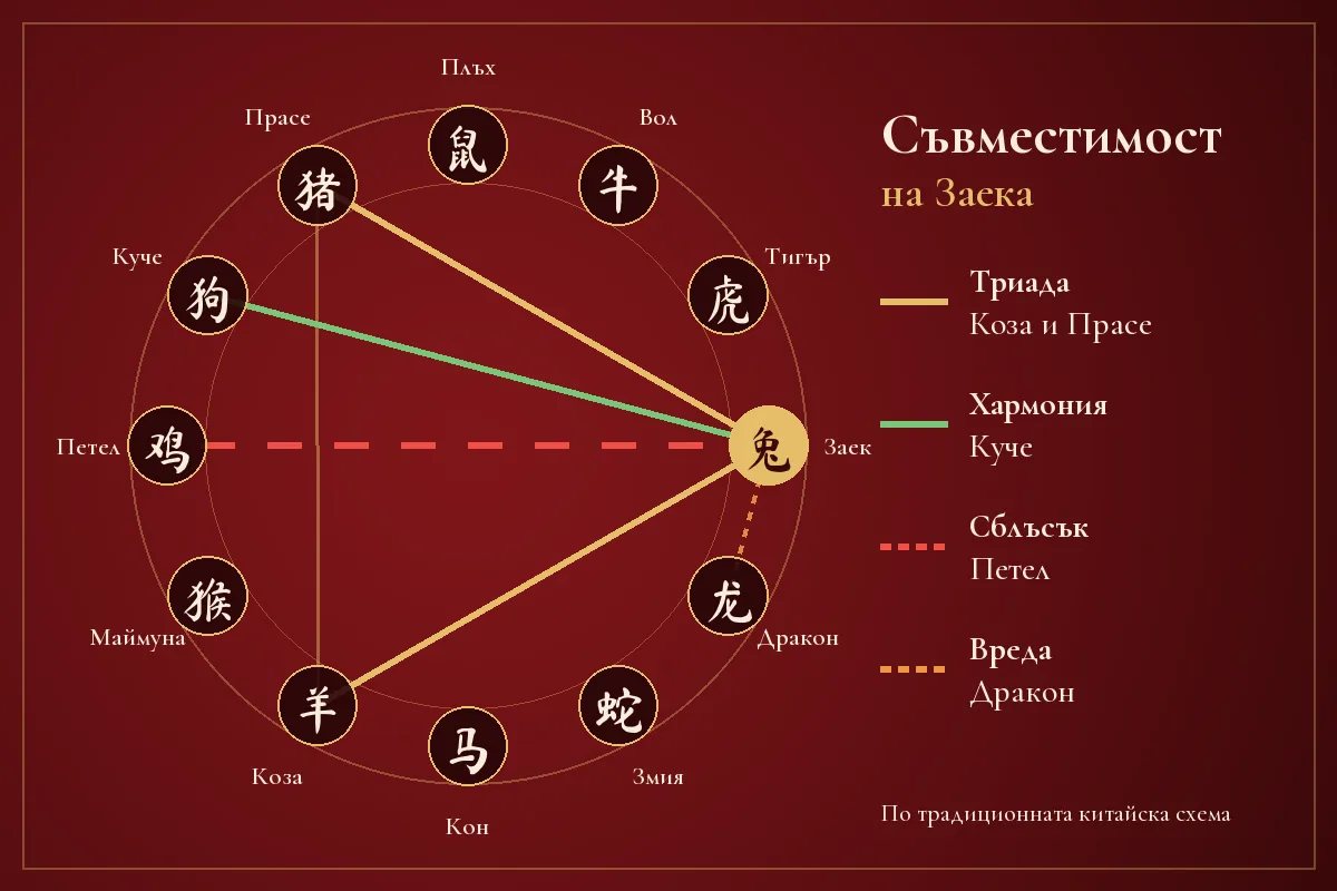 Схема на съвместимостта на Заека в китайския зодиак