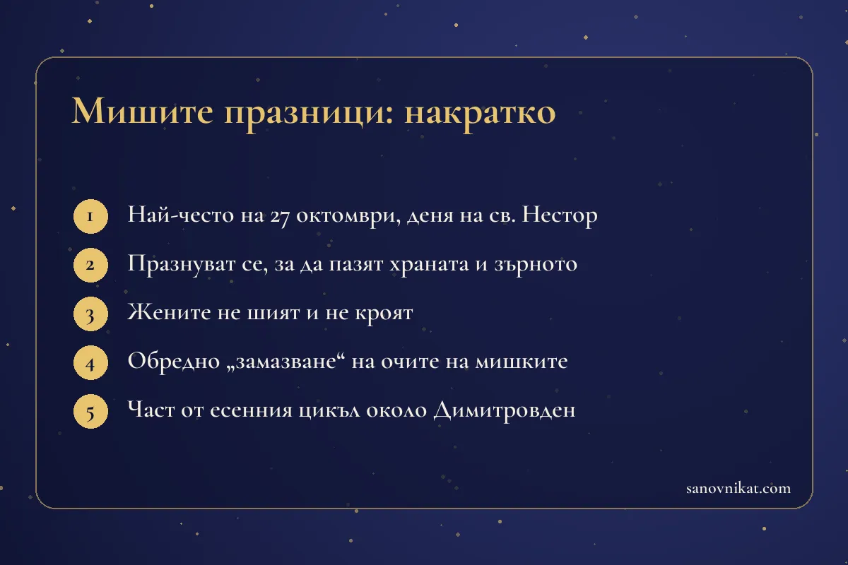 Карта с основните факти за Мишите празници