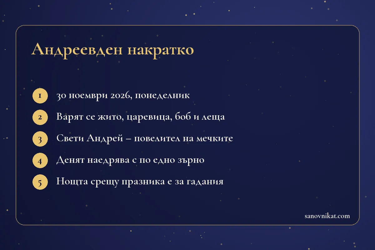Карта с основните поверия и обичаи за Андреевден